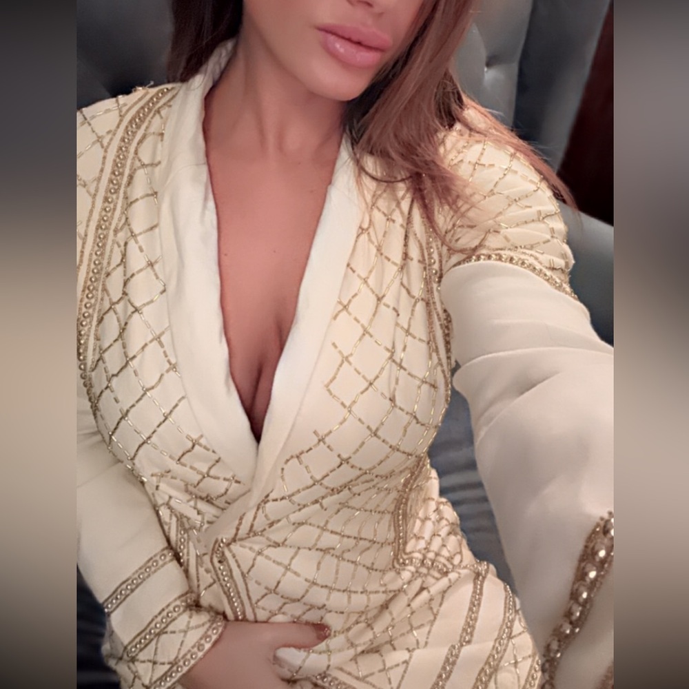 PrettyLittleThing Cream and Gold Dress